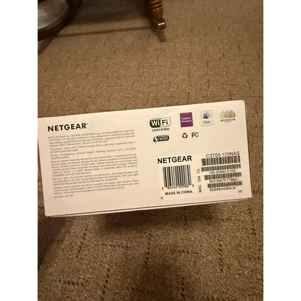 NETGEAR N600 C3700 WiFi Cable Modem Router DOCSIS 3.0 Dual Band 8x4 w/ Box